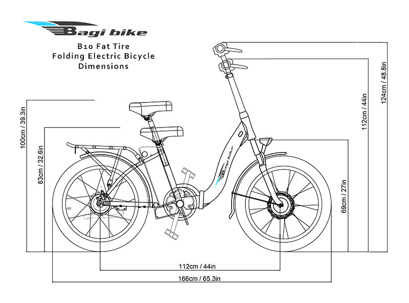 Bagi Bike B10 Fat Tire Folding Electric Bicycle Dimensions