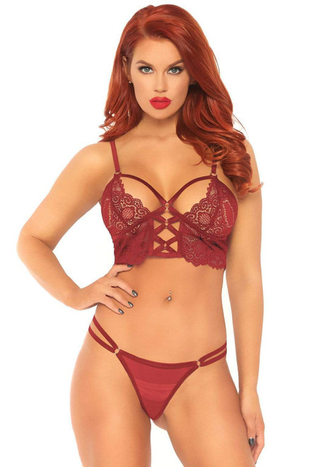 Burgundy Lace Bralette and Thong Panty Set by Leg Avenue