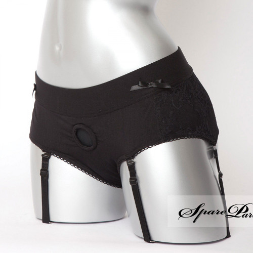 SpareParts Black Cleavage Booty Short Harness