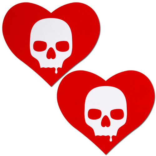 Pastease Sullen Skull Red Heart Nipple Pasties