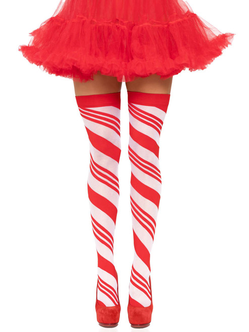 Candy Cane Striped Thigh High Stockings by Leg Avenue