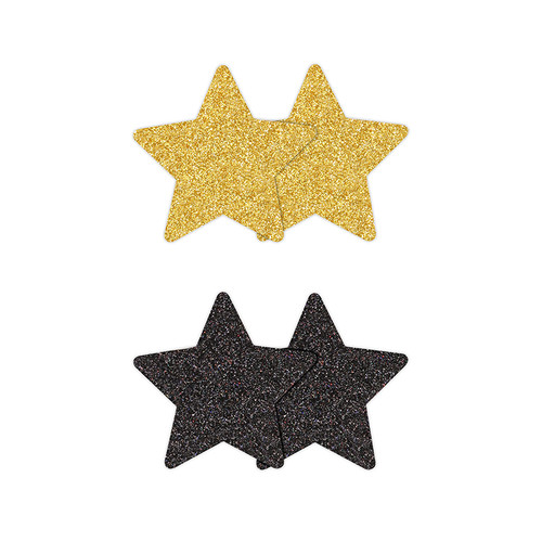 Pretty Pasties Glitter Star Nipple Covers-Gold and Black