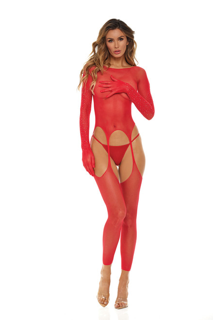 Rene Rofe Bring It Over Bodystocking Red