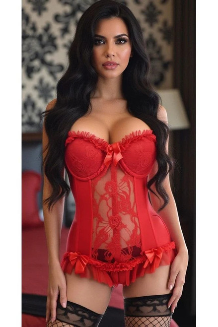 Daisy Corsets Red Lycra and Lace Bustier Corset