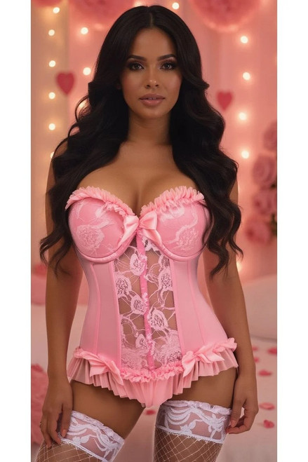 Daisy Corsets Light Pink Lycra and Lace Bustier Corset