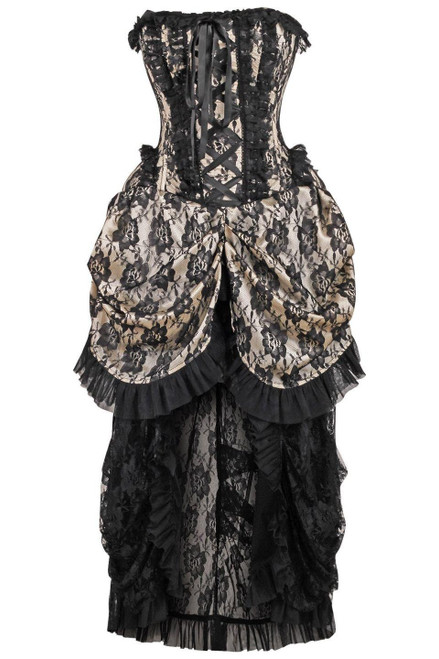 Daisy Corsets Cream Taffeta and Black Lace Bustle Corset Dress Daisy Corsets Cream Taffeta and Black Lace Bustle Corset Dress