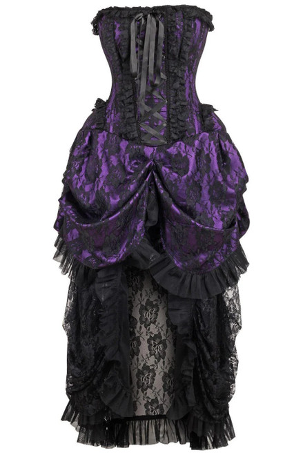 Daisy Corsets Purple Taffeta and Black Lace Bustle Corset Dress Daisy Corsets Purple Taffeta and Black Lace Bustle Corset Dress