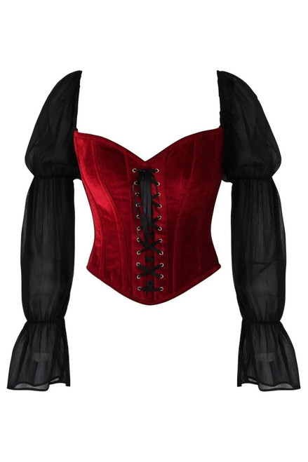 Daisy Corsets Dark Red Velvet Corset with Sleeves