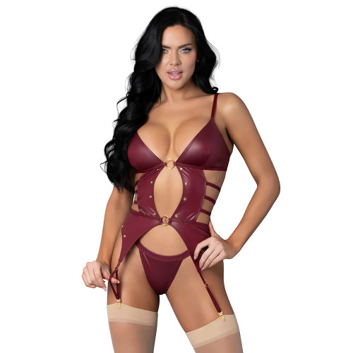 Lust Fetish Kira Burgundy Strappy Teddy