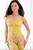 G World Intimates Yellow Exotic Zebra Garter Corset Thong and Stockings Set