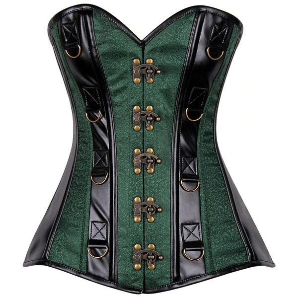 Dark Green Top Drawer Brocade and Faux Leather Boned Corset by Daisy Corsets