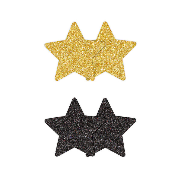Pretty Pasties Glitter Star Nipple Covers-Gold and Black