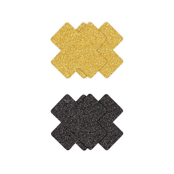 Pretty Pasties Glitter Cross Nipple Covers-Gold and Black