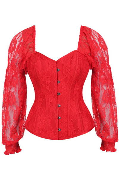 Red Top Drawer Lace Long Sleeve Corset Top by Daisy Corsets