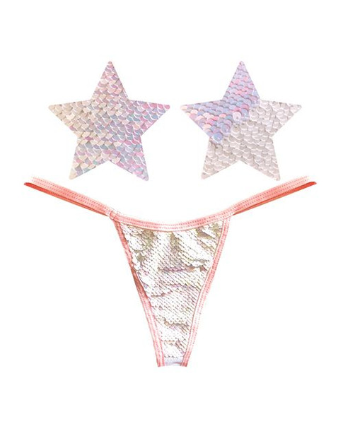 Princess Bride Pink and White Flip Sequin Pasties and Pantie Lingerie Set