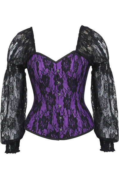 Top Drawer Purple with Black Lace Long Sleeve Corset Top by Daisy Corsets