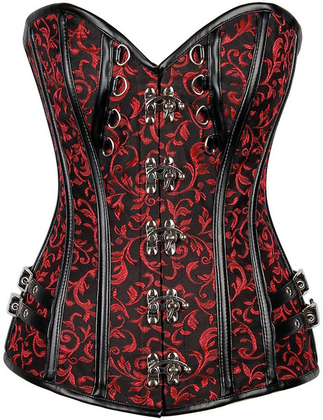 Black with Red Brocade Steampunk Gothic Corset by Daisy Corsets