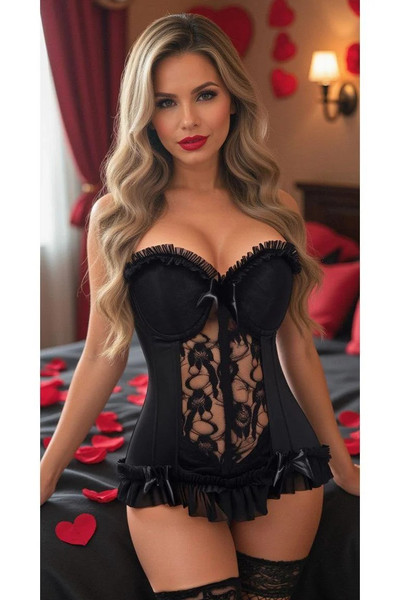 Daisy Corsets Black Lycra and Lace Bustier Corset