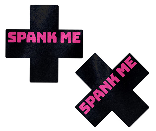 Pastease Liquid Black Cross Spank Me Faux Leather Nipple Pasties