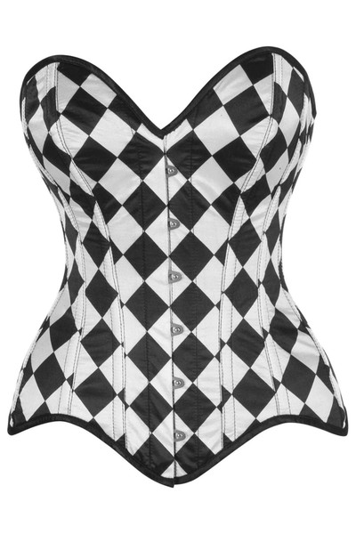 Daisy Corsets Black and White Diamond Print Satin Corset