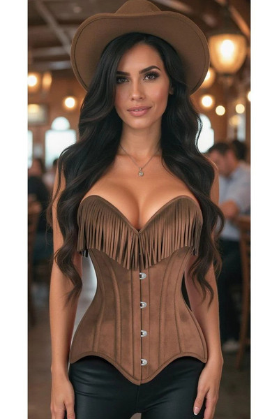 Daisy Corsets Tan Suede Corset with Fringe