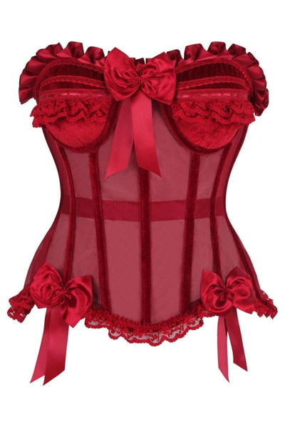 Daisy Corsets Dark Red Mesh and Velvet Burlesque Bustier Corset
