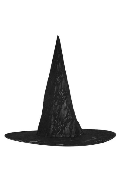 Black Satin with Black Lace Witch Hat Black Satin with Black Lace Witch Hat