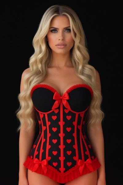 Daisy Corsets Black with Red Hearts Valentine Bustier