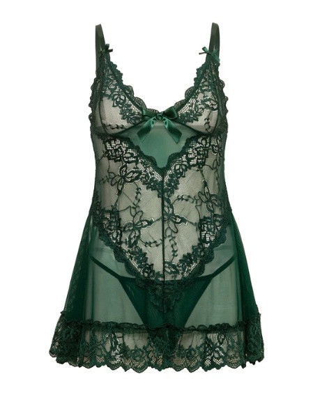 Valentine Green Lacey Babydoll and G-String Set