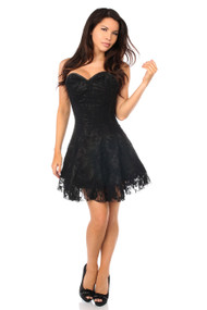 Lavish Black Satin with Black Lace Overlay Corset Dress by Daisy Corsets