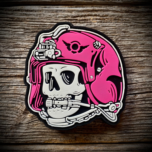Aircrew Skull Helmet Patch - Pink / Glow in the Dark - Spokes &  Rotors Brand