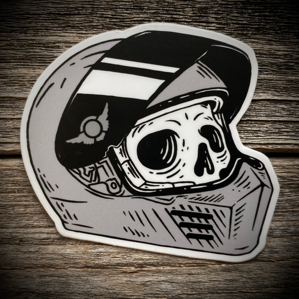 Motorcycle Skull Helmet Sticker - Spokes & Rotors