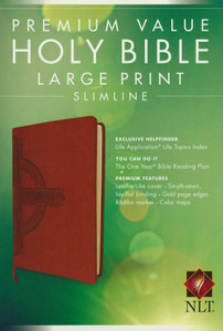 NLT Premium Value Slimline Bible, Large Print, Cross, Imitation Leather, Sienna with Cross Design NLT Premium Value Slimline Bible, Large Print, Cross, Imitation Leather, Sienna with Cross Design