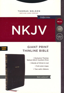 NKJV Thinline Bible/Giant Print (Comfort Print)-Black Leathersoft Indexed