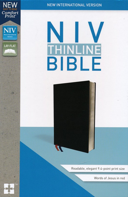 NIV Thinline Bible, Bonded Leather, Black, Red Letter Edition, Comfort Print