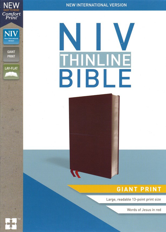 NIV, Thinline Bible, Giant Print, Bonded Leather, Burgundy, Red Letter, Comfort Print Bonded Leather