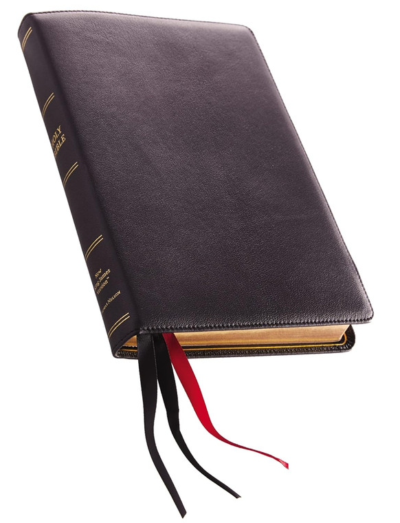 NKJV, Thinline Bible, Large Print, Premium Goatskin Leather, Black, Reference Bible, Holy Bible, New King James Version