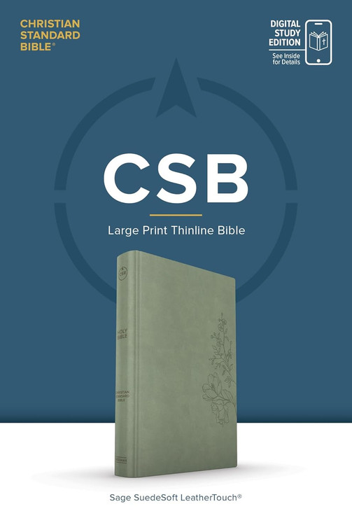 CSB Large Print Thinline Bible, Digital Study Edition, Sage SuedeSoft LeatherTouch, Red Letter, Presentation Page, Full-Color Maps, Easy-to-Read Bible Serif Type