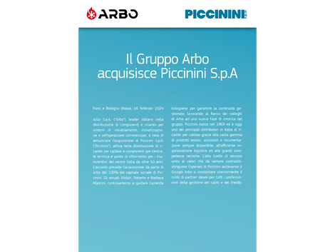 IL GRUPPO ARBO ACQUISISCE PICCININI S.P.A.