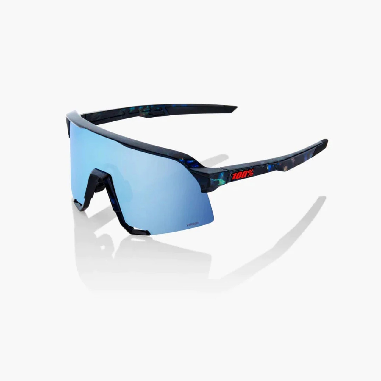 100% S3 Sunglasses Black Holographic - HiPer Blue Multilayer Mirror Lens