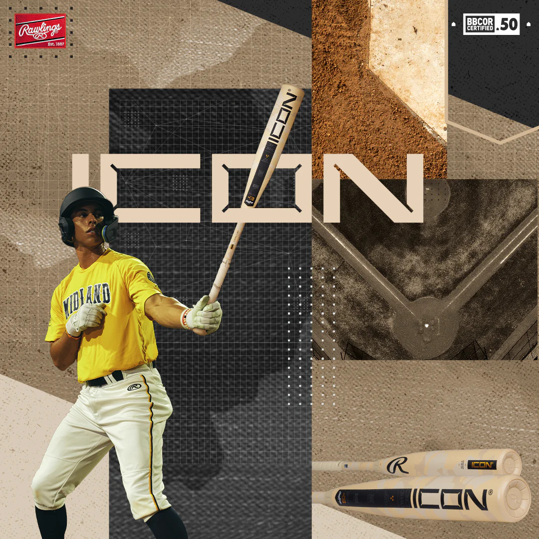 Batte De Baseball Rawlings Icon USA 2025 - Taille Jeune 31" - 21 Oz - Diamètre 2 5/8" - Carbon Composite