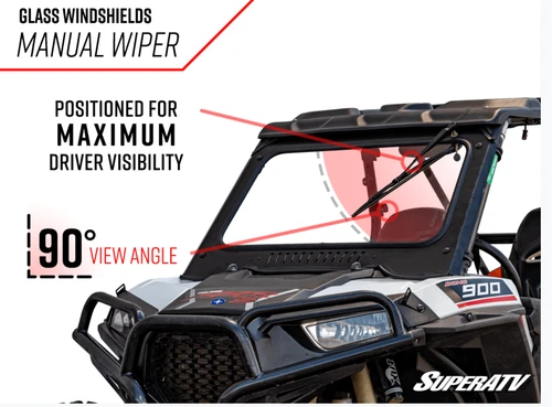 Polaris General 1000 Glass Windshield with Sliding Vents, DOT Approved Automotive Safety Glass
