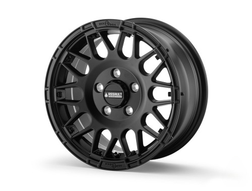 Sticky XT Warrior Tires 35x10x15 on 15x7 Assault Industries Hellfire Satin Black Wheels 4/136 Pattern
