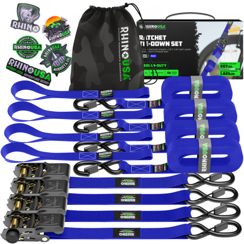 Rhino USA 1" x 15' Ratchet Tie-Down Set (4-Pack) Rhino USA 1" x 15' Ratchet Tie-Down Set (4-Pack)