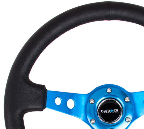 NRG 350MM 3" Deep Dish Steering Wheel with Color Stitched Leather - Anodyzed Blue