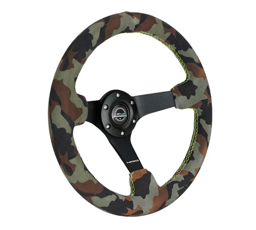 NRG 350MM 3" Deep Dish UTV Steering Wheel Suede Camo with Yellow Stitching
