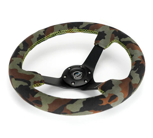 NRG 350MM 3" Deep Dish UTV Steering Wheel Suede Camo with Yellow Stitching
