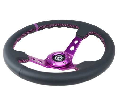 NRG 350MM 3" Deep Dish Steering Wheel with Color Stitched Leather - Anodized Purple