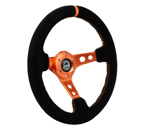 NRG 350MM 3" Deep Dish Steering Wheel with Color Stitched Leather - Anodized Orange