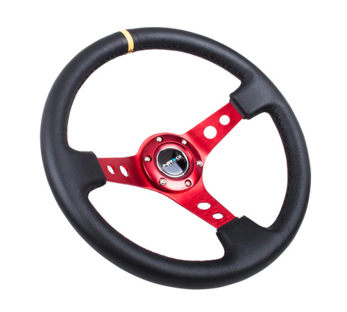NRG 350MM 3" Deep Dish UTV Steering Wheel with Color Stitched Leather - Anodized Red
